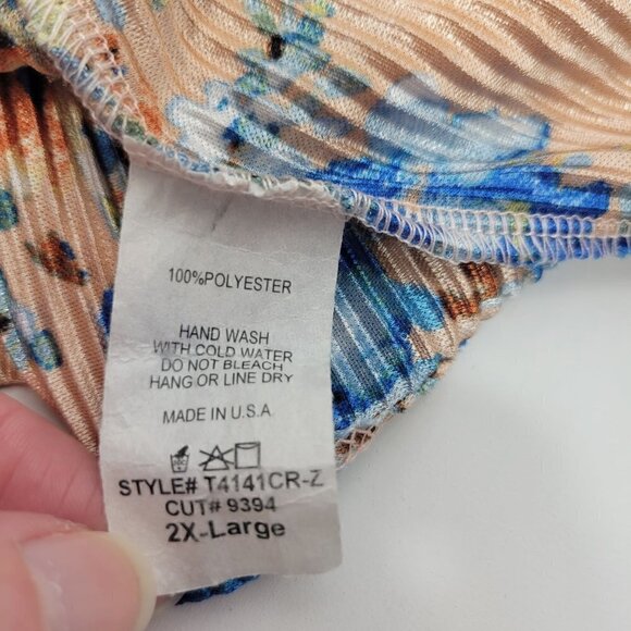 Frumos Women's Made in USA Open Long Kimono Floral Pattern Pleated Texture Sz 2x - Picture 13 of 14